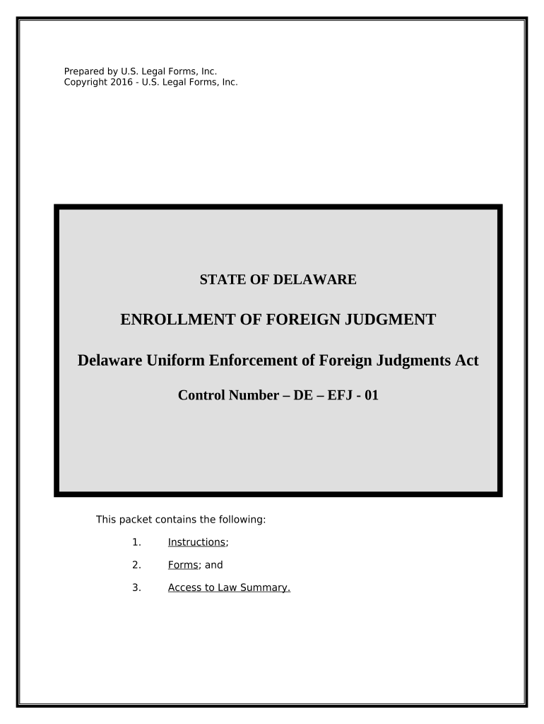 Delaware Foreign Judgment Enrollment Delaware  Form