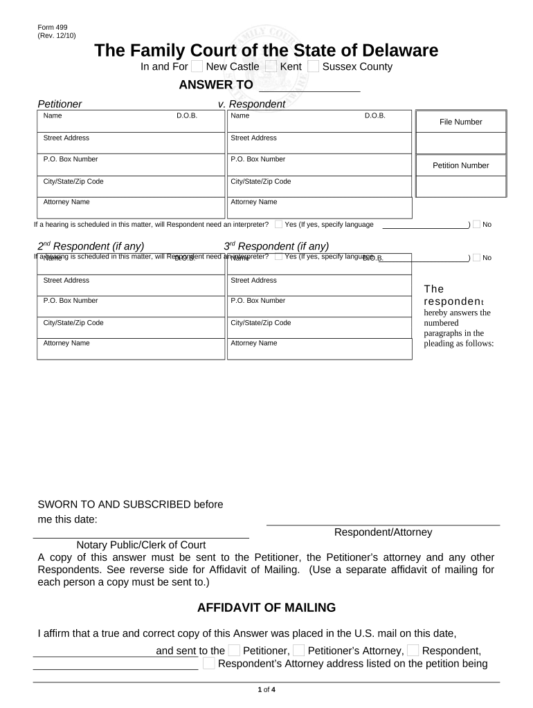 Respondent's Answer Delaware  Form