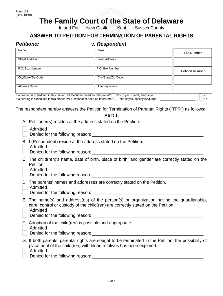 Termination Parental Rights  Form