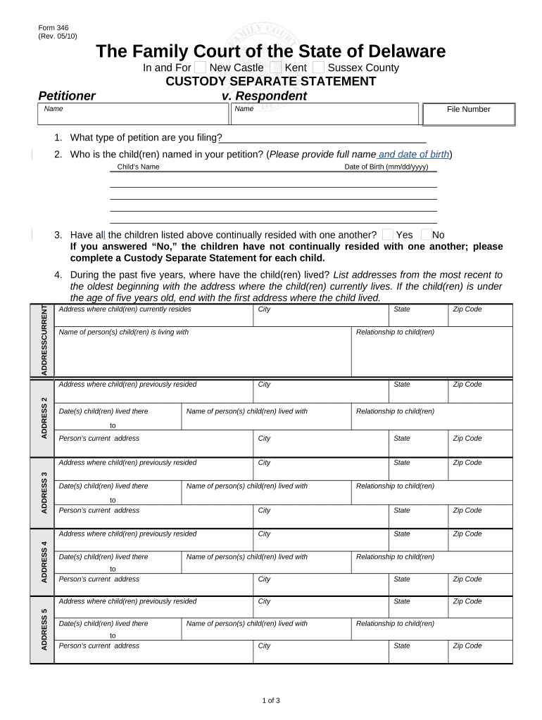 Delaware Custody Form