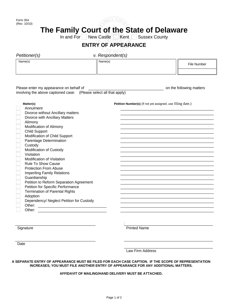 Entry of Appearance Delaware  Form