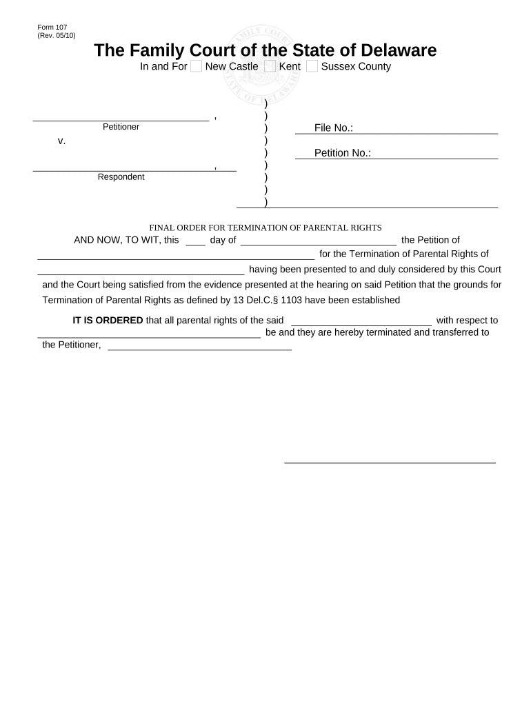 Final Order for Termination of Parental Rights Delaware  Form
