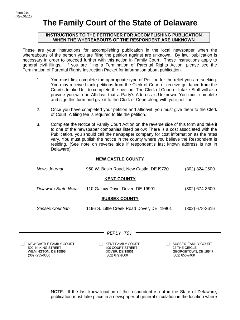 Instructions for Publication Delaware  Form