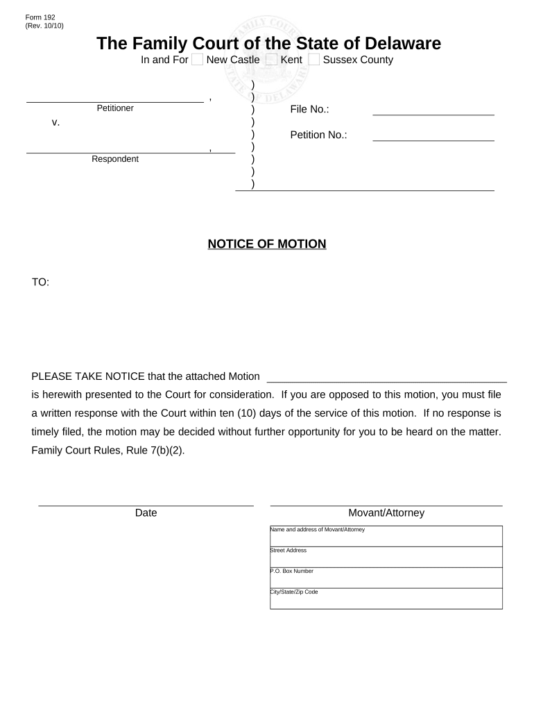 Notice of Motion Delaware  Form