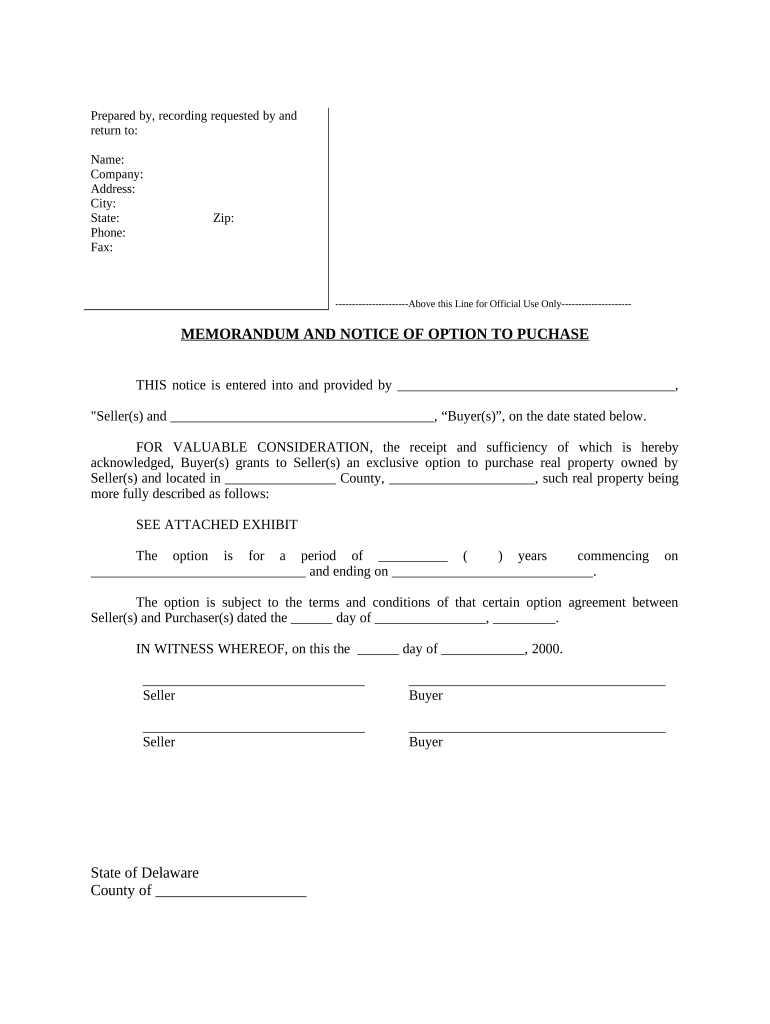 Notice of Option for Recording Delaware  Form
