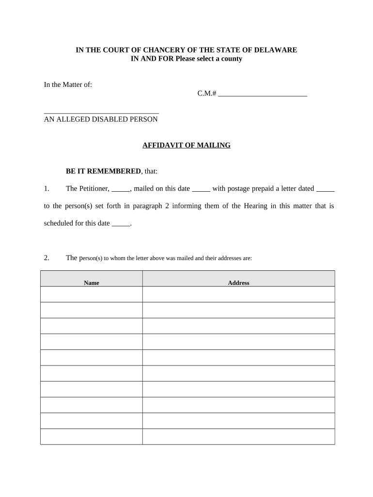 Affidavit of Mailing Guardianship Delaware  Form