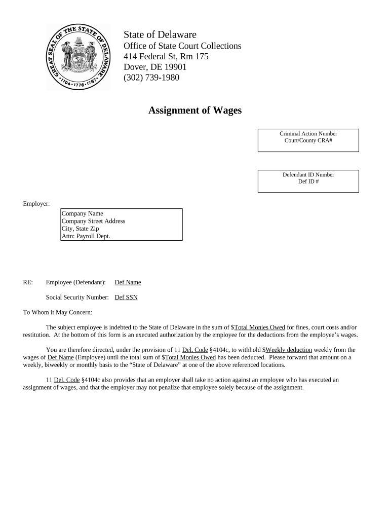 Delaware Assignment  Form