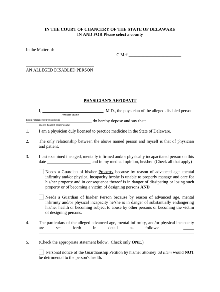 Physicians Affidavit Guardianship Delaware  Form