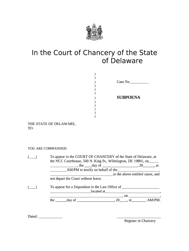Subpoena Delaware  Form