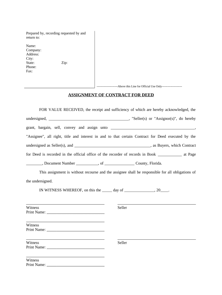 Assignment of Contract for Deed by Seller Florida  Form