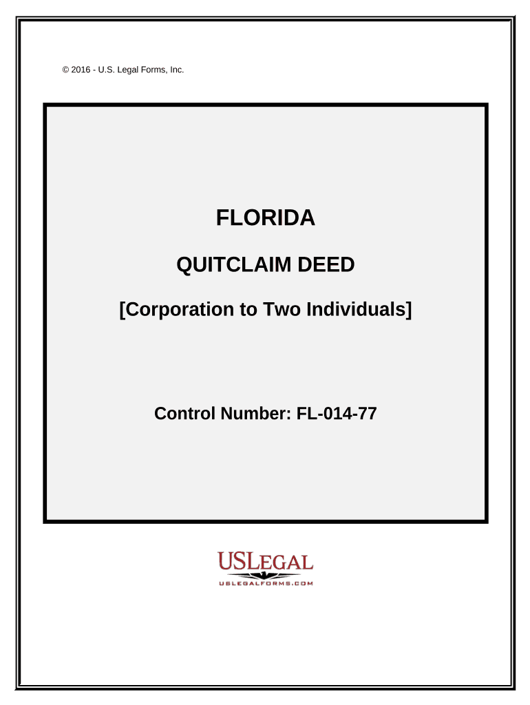 Quitclaim Deed from Corporation to Two Individuals Florida  Form