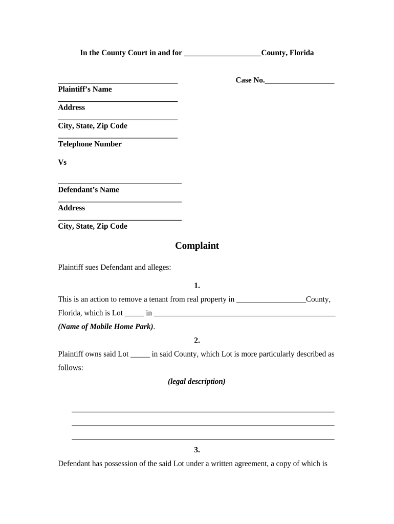 Florida Complaint Tenant  Form