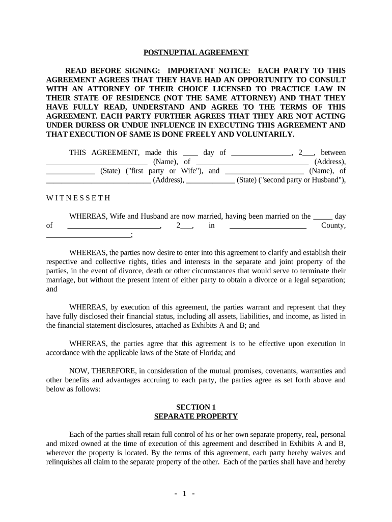 Florida Agreement Form