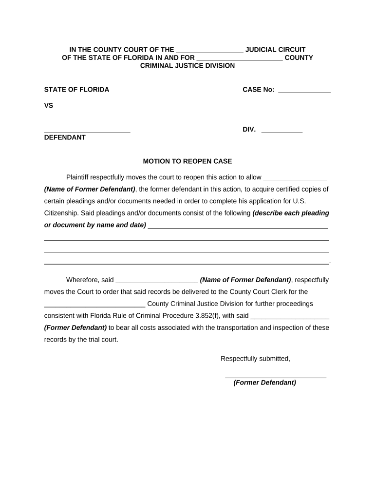 County Court Florida  Form