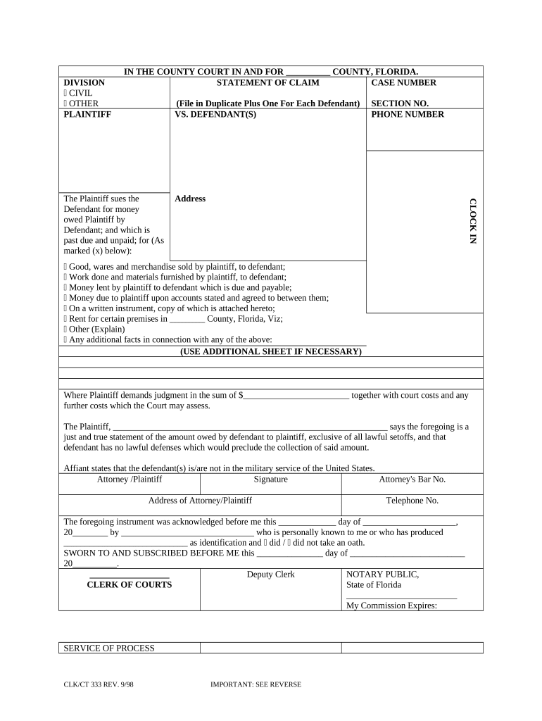 Florida Statement Claim Form