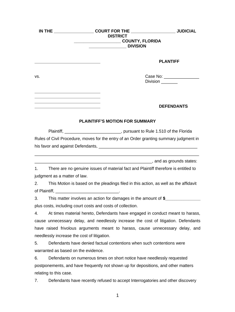 Florida Summary Judgment  Form