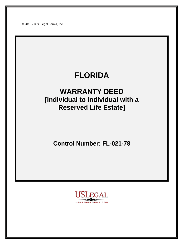 Warranty Deed Individual to Individual with Reserved Life Estate Florida  Form