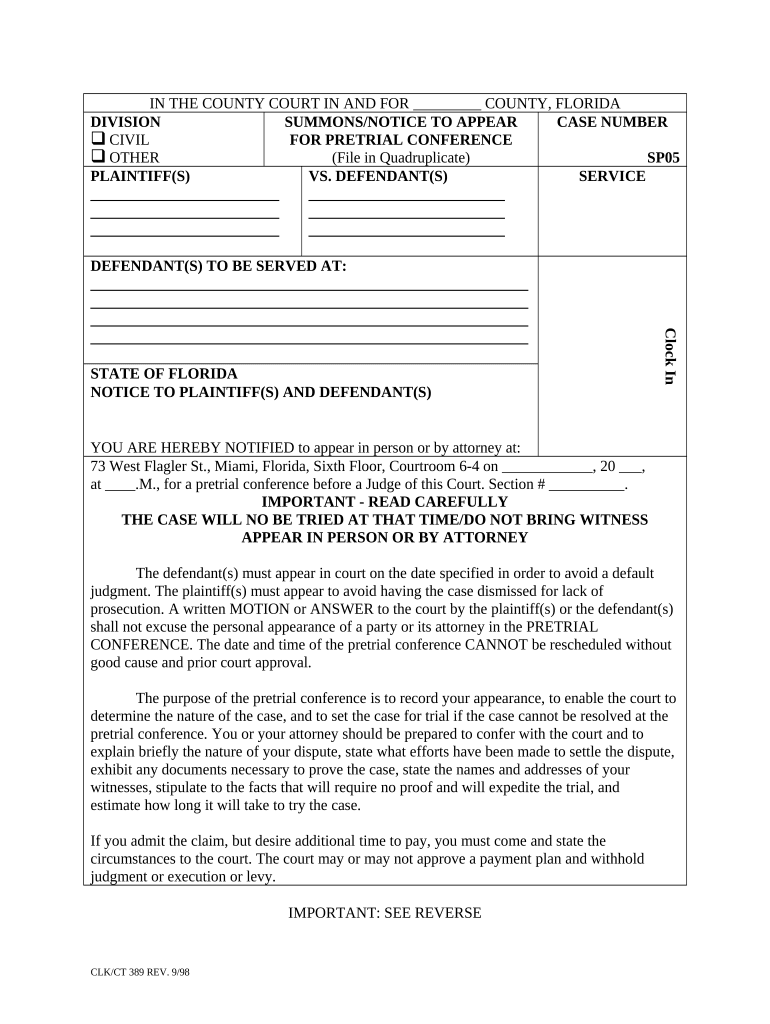 Florida Pretrial Conference  Form
