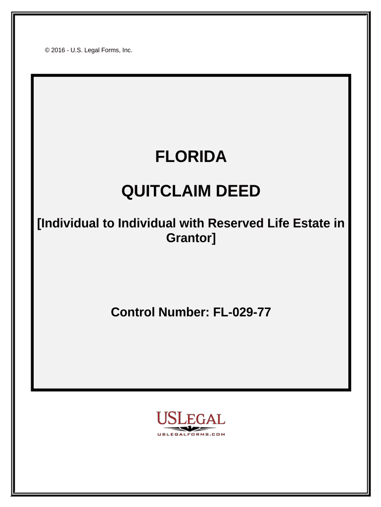 Quitclaim Deed Individual to Individual with Reserved Life Estate Florida  Form