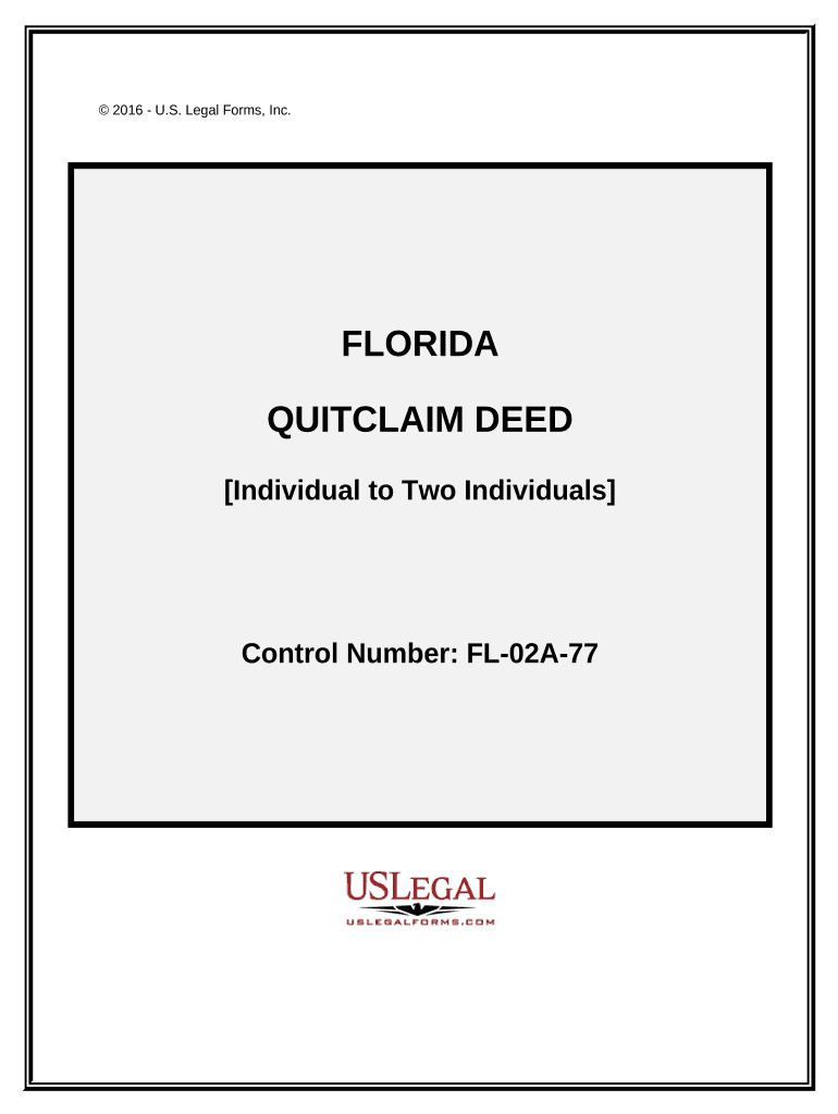 Quitclaim Deed from Individual to Two Individuals in Joint Tenancy Florida  Form