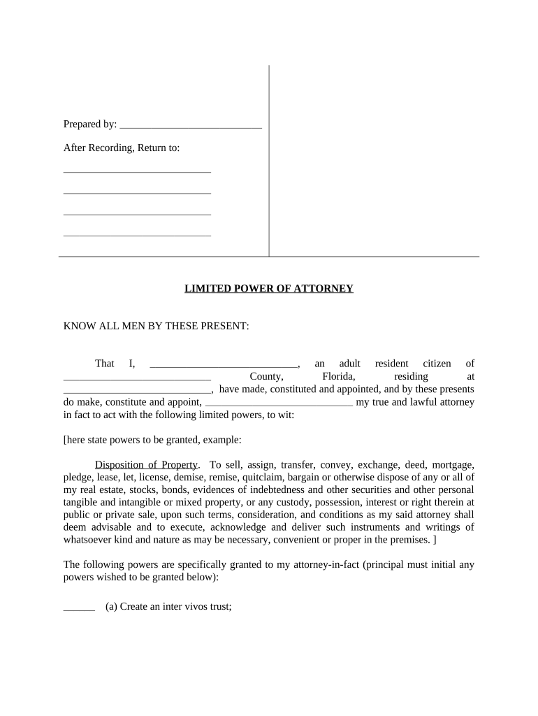 Limited Power of Attorney Florida  Form
