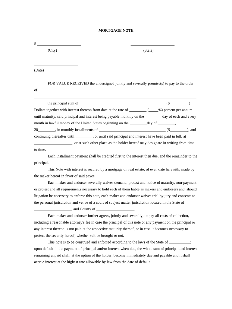 Mortgage Note  Form