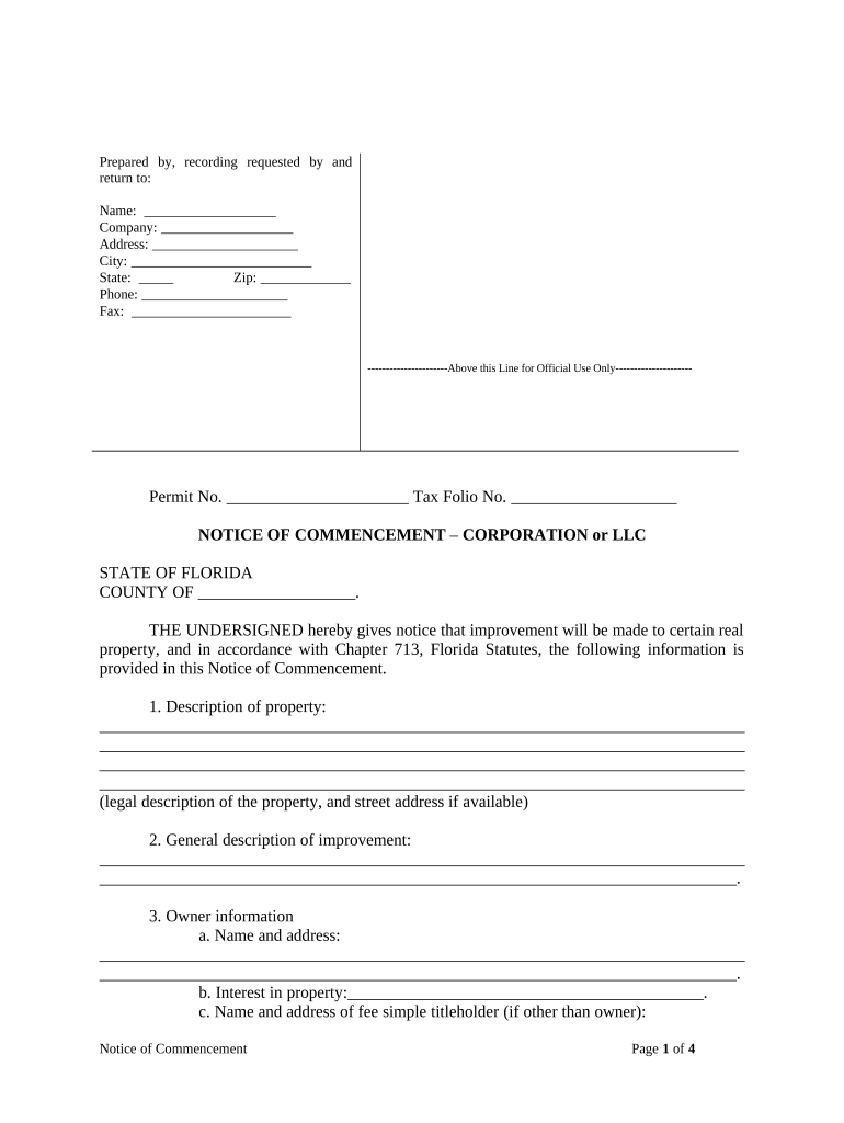 Notice of Commencement Florida  Form