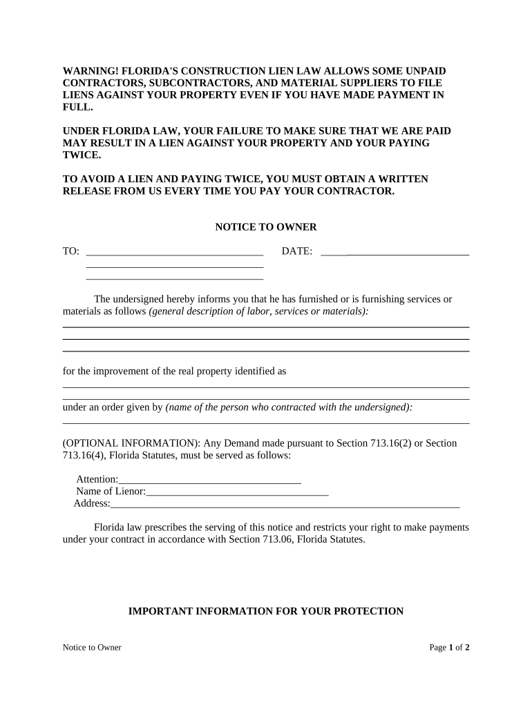 Florida Owner  Form