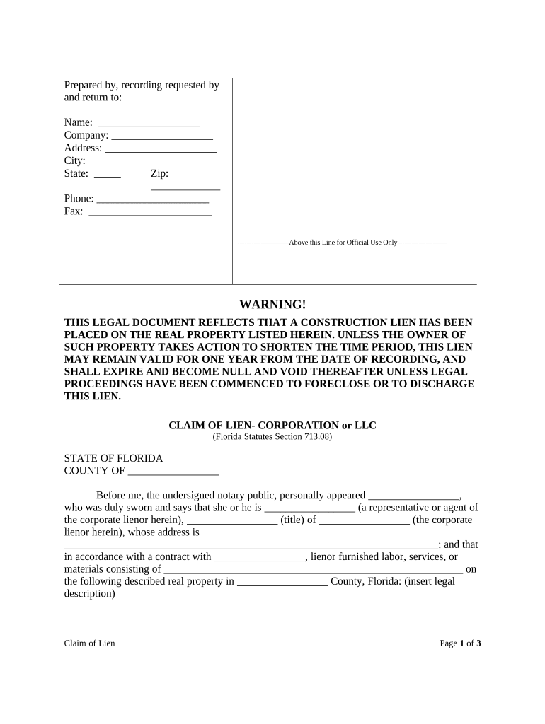 Claim Lien Form