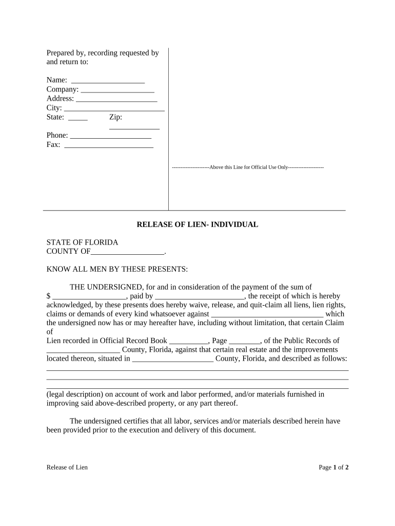 Florida Lien Mechanic  Form