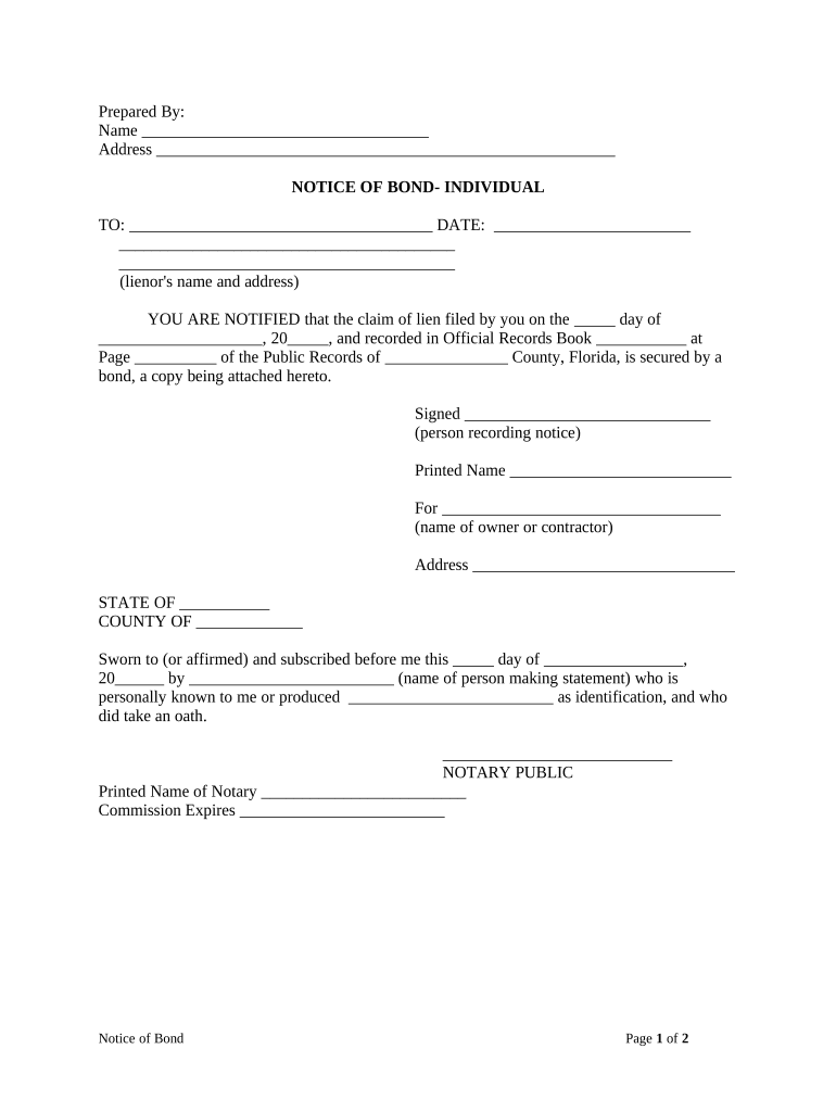 Florida Bond Construction  Form