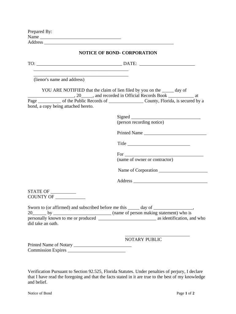 Florida Bond Construction  Form