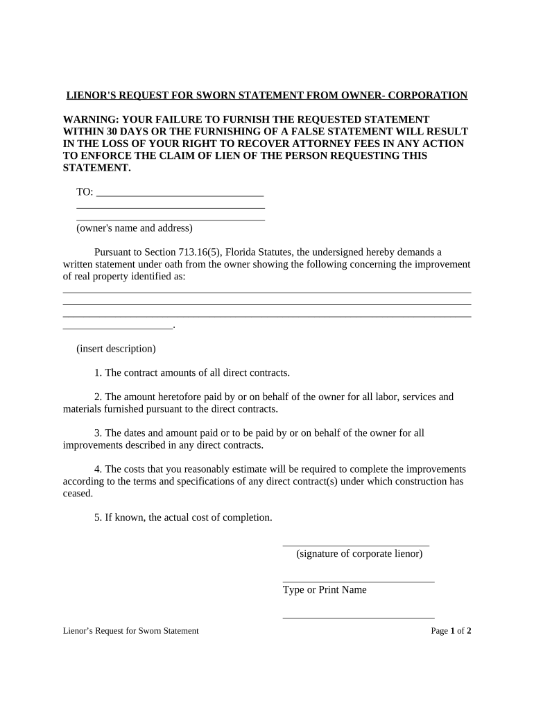Fill and Sign the Sworn Statement Form