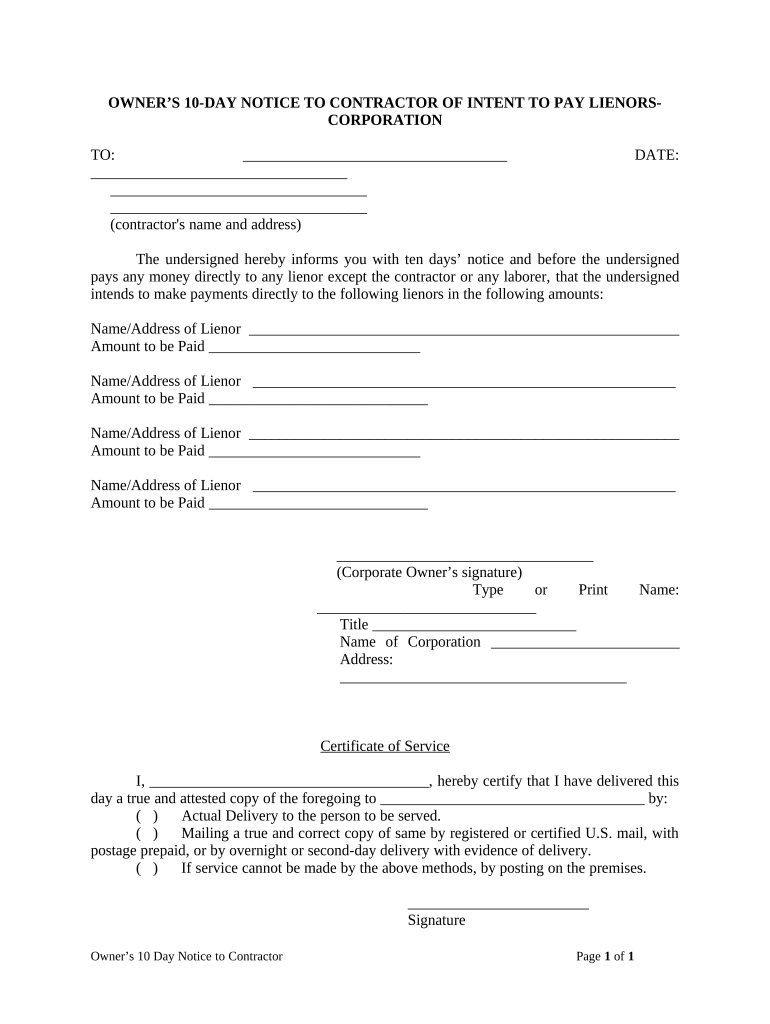 10 Day Notice  Form
