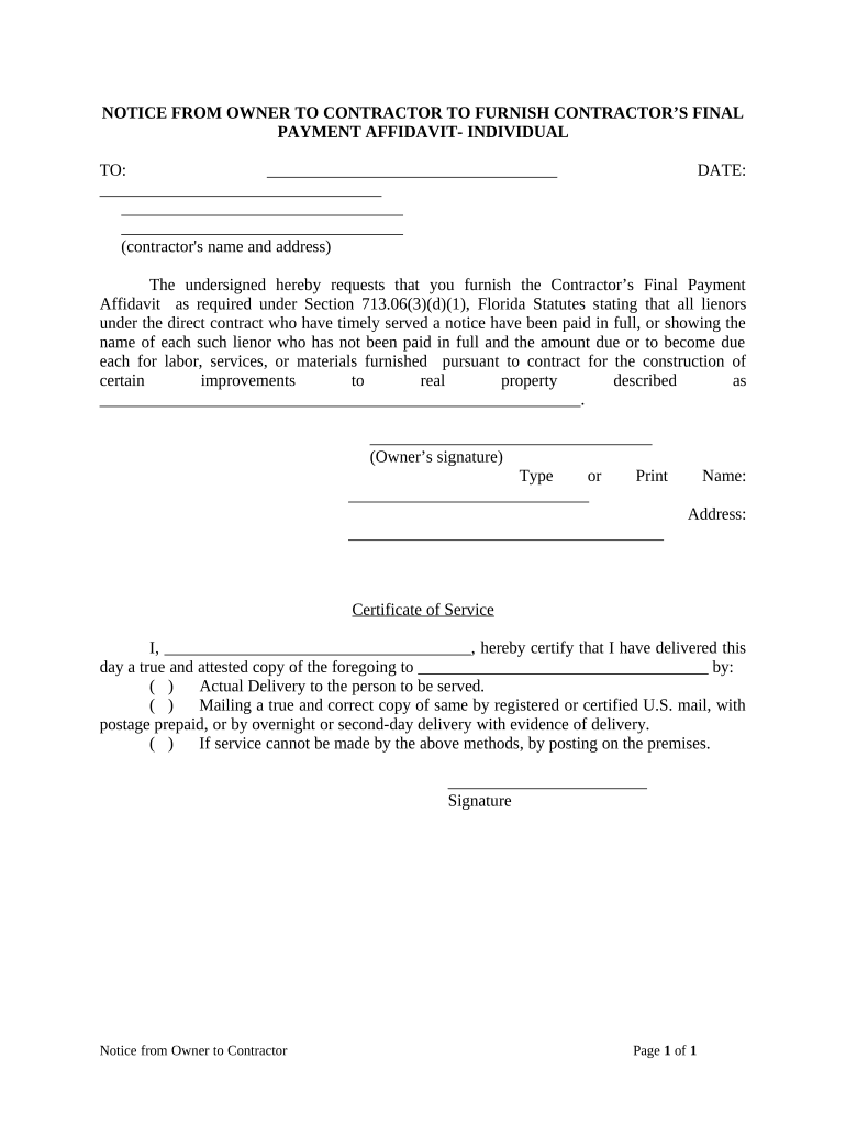 Notice Contractor Florida  Form