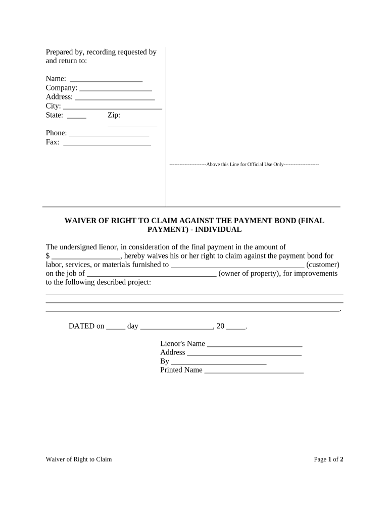 Claim Payment Bond  Form