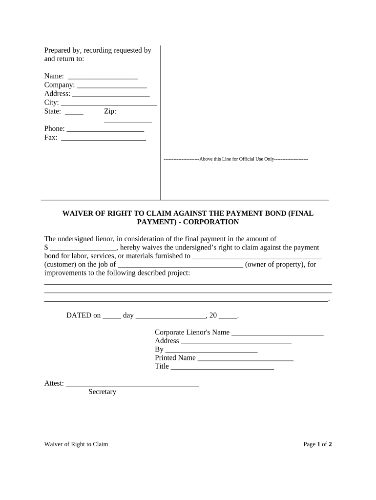 Florida Waiver Bond  Form