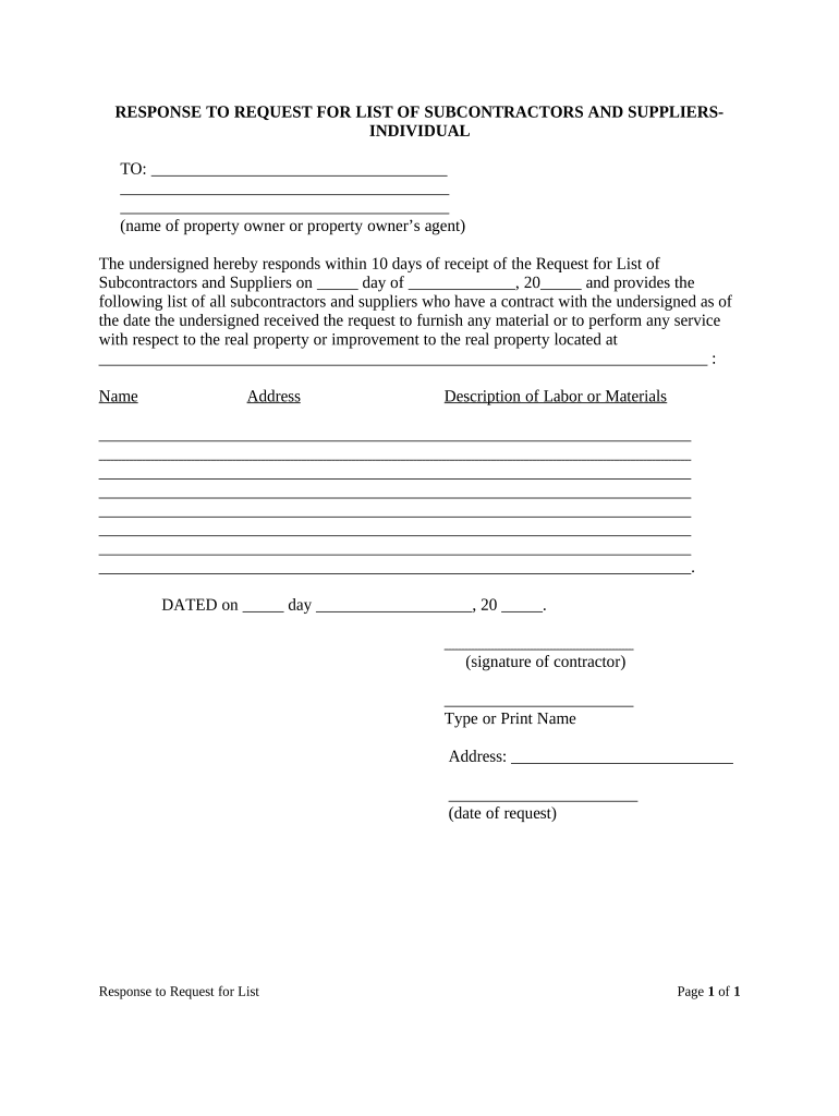 Subcontractors  Form