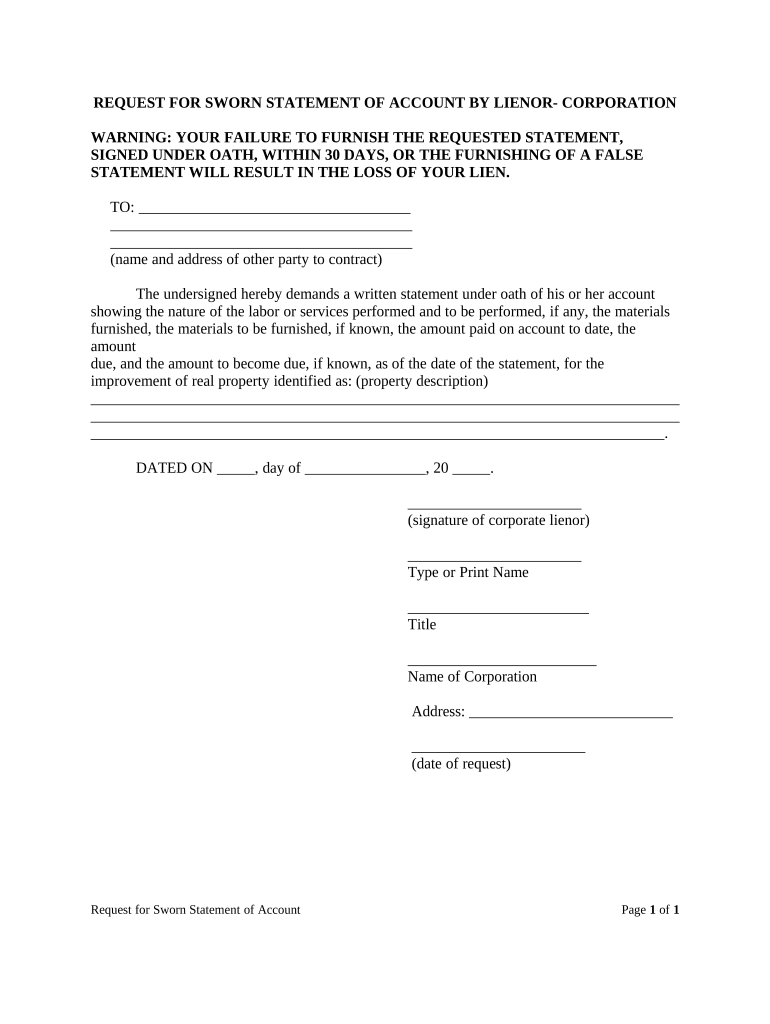 Sworn Statement Account Florida  Form