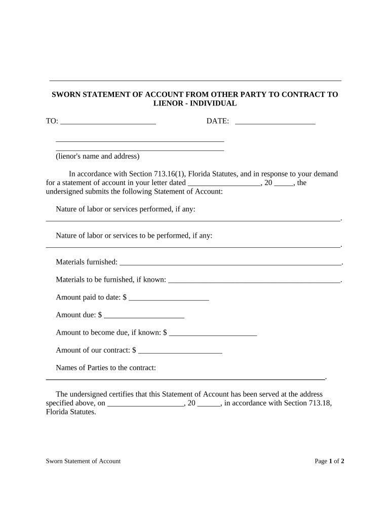 Sworn Statement Account  Form