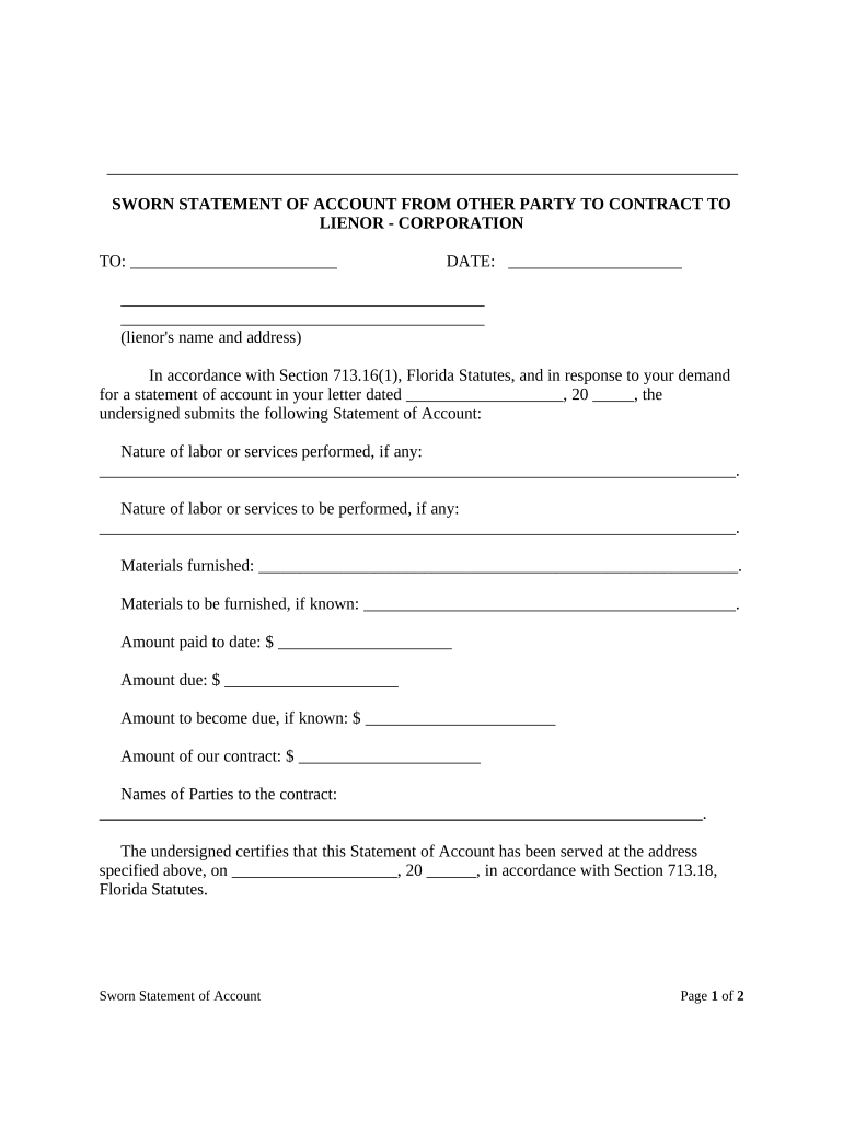 Sworn Statement Account  Form