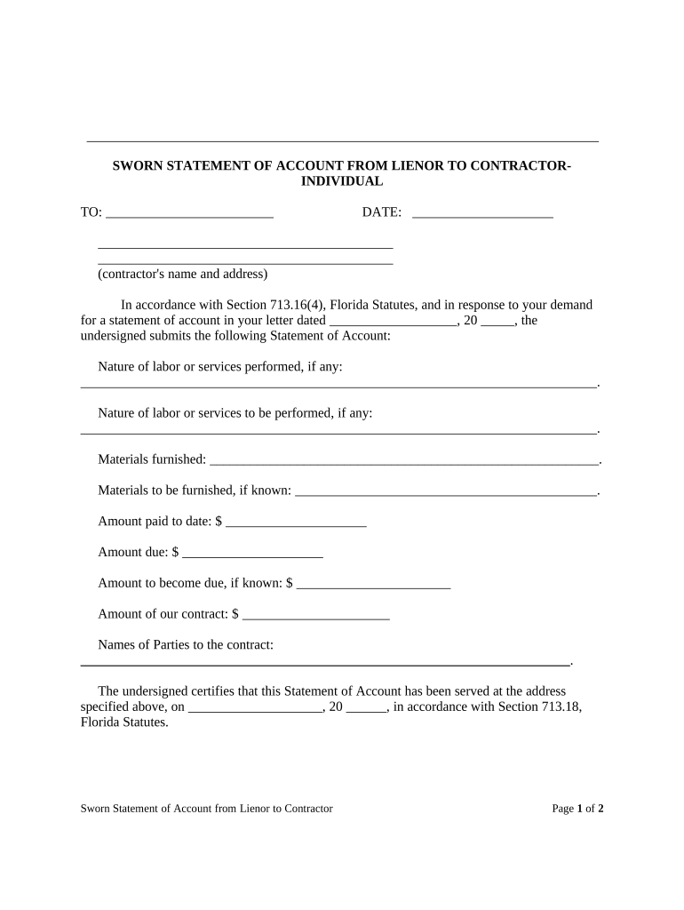 Florida Sworn Statement  Form