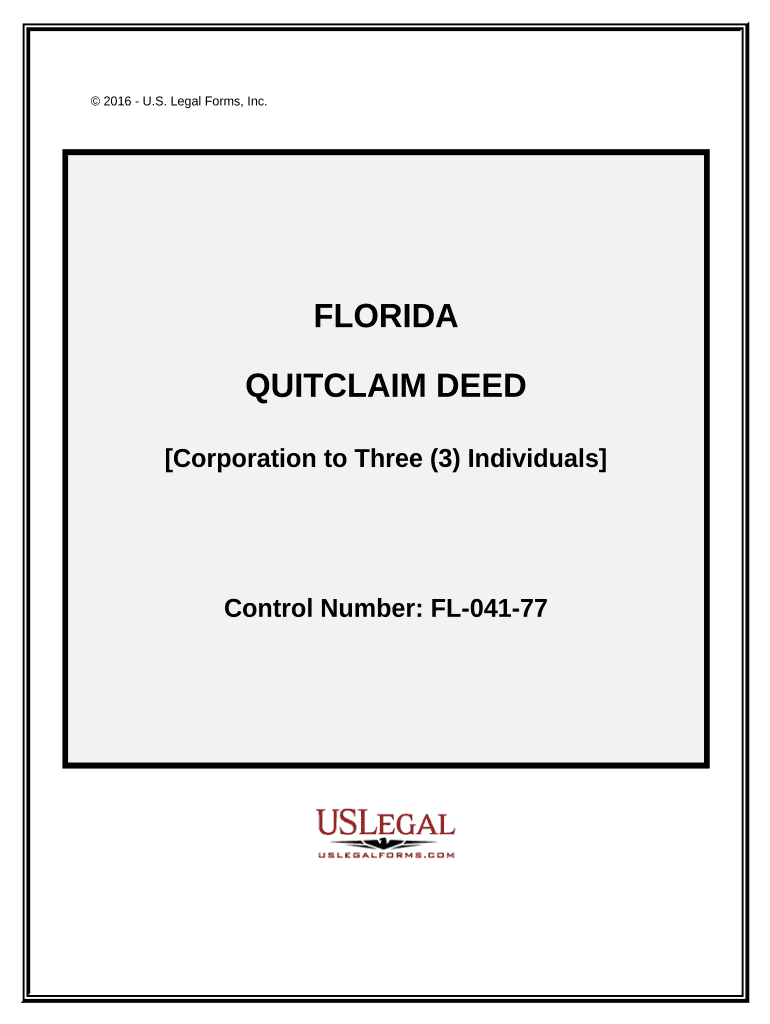 Quitclaim Deed Corporation to Three Individuals Florida  Form