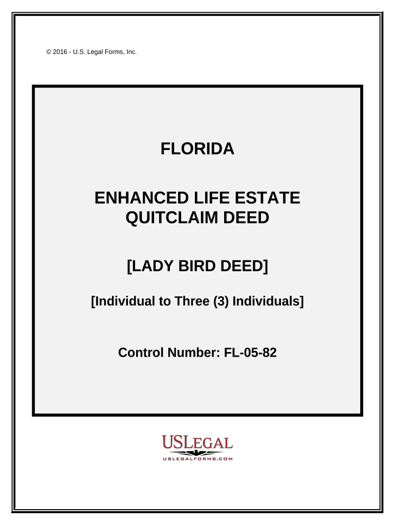 Enhanced Life Estate or Lady Bird Deed Quitclaim Individual to Three Individuals Florida  Form