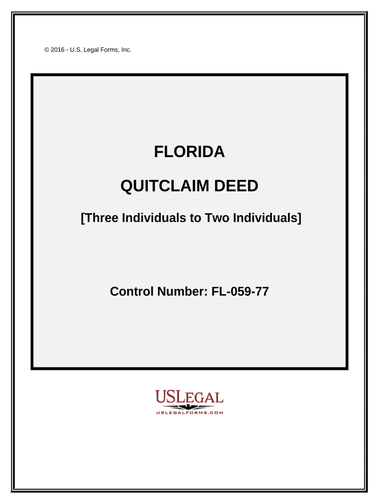 Quitclaim Deed Three Individuals to Two Individuals Florida  Form