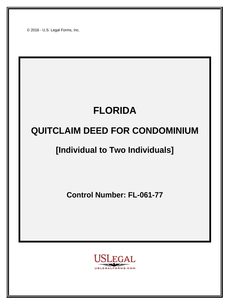Quitclaim Deed for Condominium Individual to Two Individuals Florida  Form