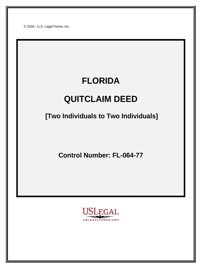 Quitclaim Deed Two Individuals to Two Individuals Florida  Form