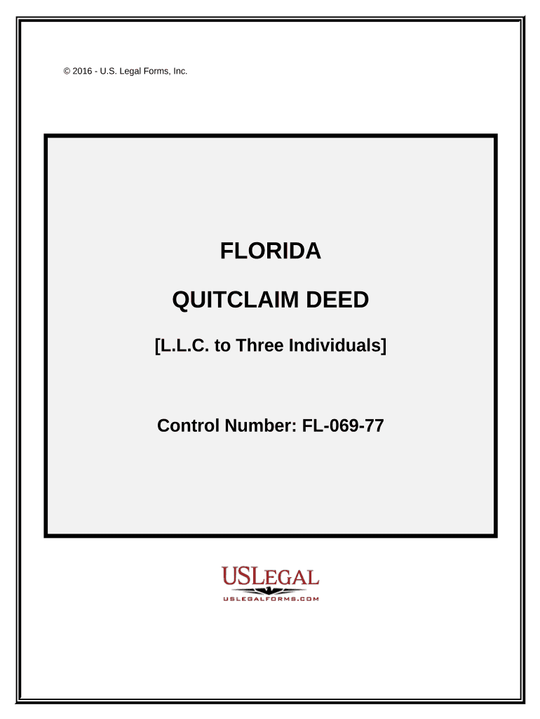 Quitclaim Deed from a Limited Liability Company to Three Individuals Florida  Form
