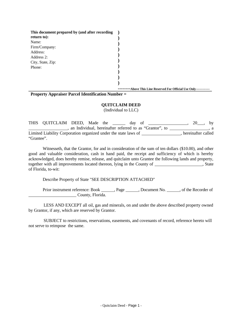 Florida Quitclaim Deed  Form