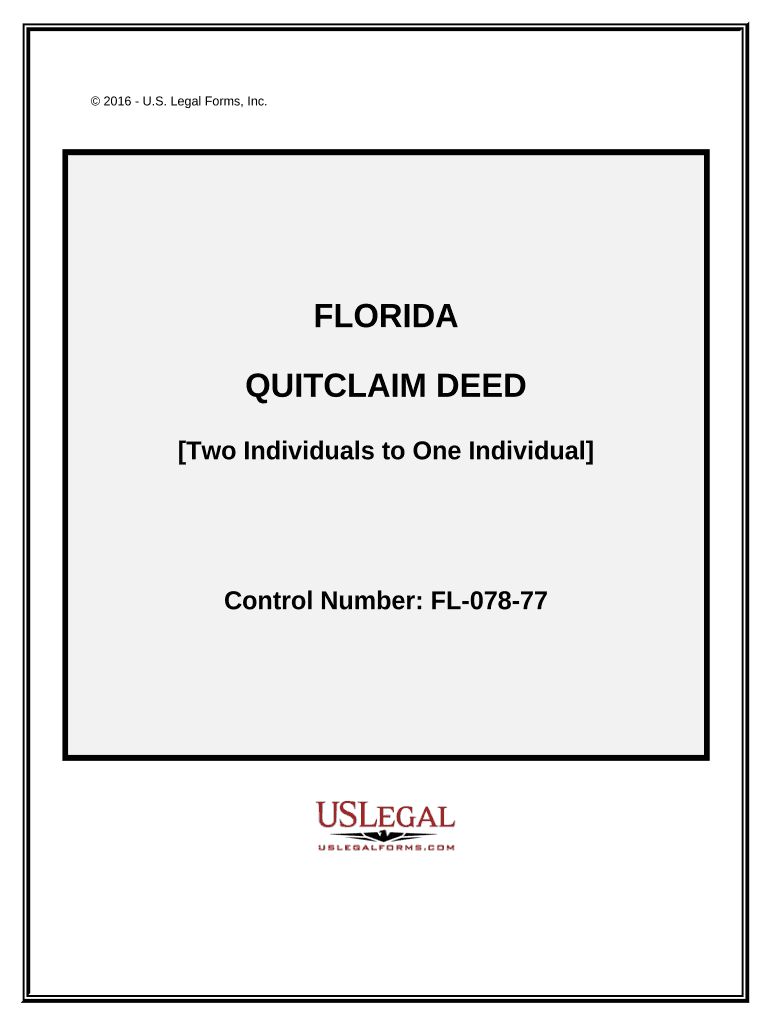 Quitclaim Deed Timeshare from Two Individuals to One Individual Florida  Form